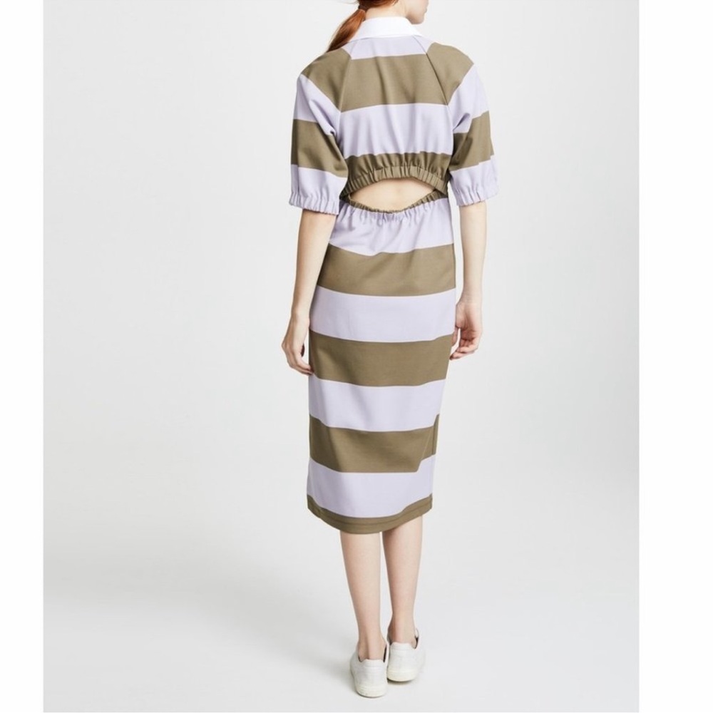 Tibi | Olive Lavender Colorblock Striped Rugby Back Cutout Dress - Picture 7 of 11